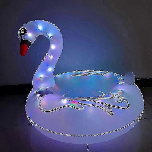 Oppustelige Flamingo Pool Floats med Lys, Soldrevne Flamingo Bade Ringe Svane