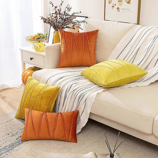 Høst Dekorativ Stripet Fløyel Pynteputetrekk Myke Ensfargede Putetrekk Firkantede Putetrekk for Seng Sofa Bil Stue 2 Stykker 45x45cm