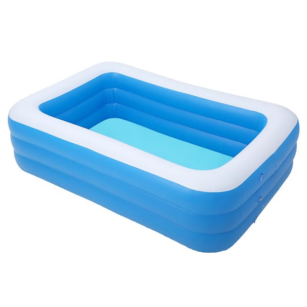 Uppblåsbar pool - PVC-pool för barn och vuxna - Perfekt utomhuspool för trädgård, terrass, balkong - Rektangulär - Blå (150 x 105 x 5