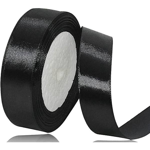 25 mm x 22 m svart satinband - perfekt för bröllop, dop, födelsedag och presentdekoration för barnens dag