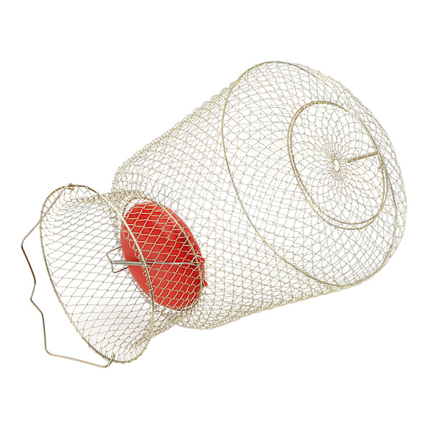 Rustfritt stål sammenleggbar rund bærbar fiskerekekurv Fiskenettbur med flytende bolleDiameter 33 cm(S)