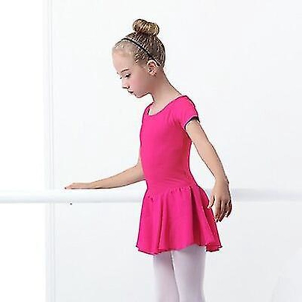 Pige Ballerina Kjole med Kort Ærme og Chiffon Skørt - Lyserød, Højde 120-130cm