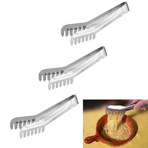 Rustfrit Stål Spaghetti Tænger Pasta Serveringsværktøj Sæt af 3 Kam Design 1,0 mm