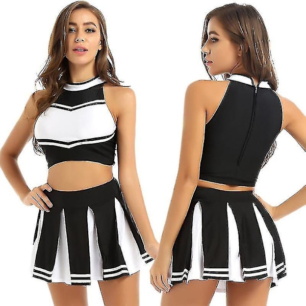 Cheerleader Kostume Uniform til Kvinder - Voksen Cheerleading Outfit M Sort