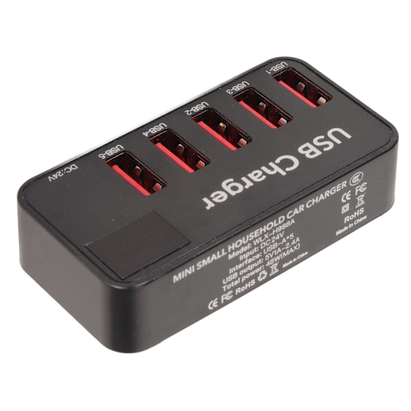 USB-ladestasjon 48W 5-porters skrivebords USB-lader med strømadapter USB-ladehub for telefon bærbare datamaskiner nettbrett 100‑240V AU-plugg