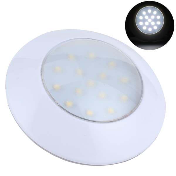 15LED Rund Kuplelampe IP67 5000‑6000K 3W 300LM Billoftslampe Indvendig Belysning 95mm 12V‑24V