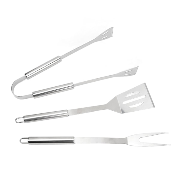3PCS Grill Tools Set Utensils Set Rustfrit Stål Spatel Tang Gaffel BBQ Tools Set med Opbevaringspose til Madlavning Fest