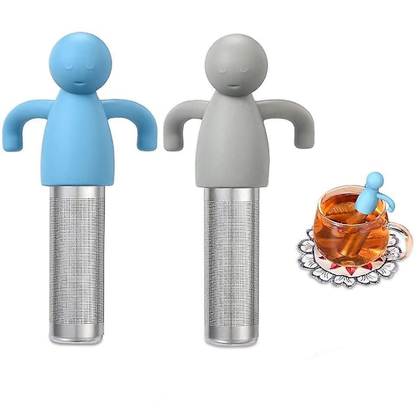 Te-infuser Sæt af 2 Rustfrit Stål Ekstra Fin Masket Si med Silikonhåndtag Søde Te-kugler til Kande Grå og Blå