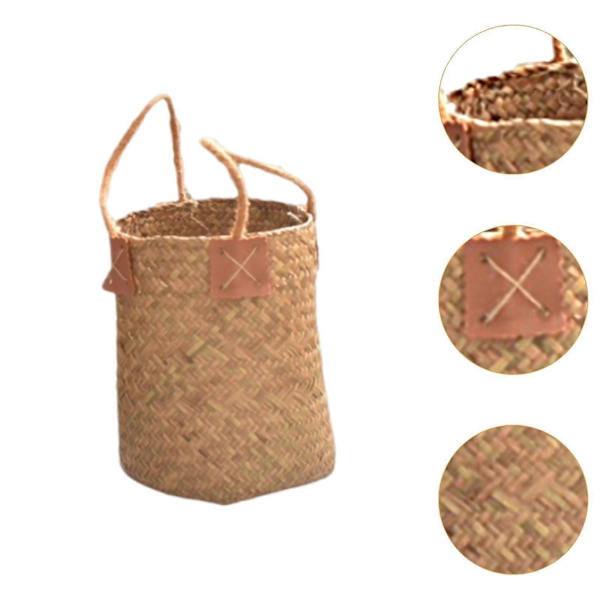 Vävd Växtkorg Organizer Rustik Planteringskorg för Kontor Sovrum Picknick Diameter 19cm