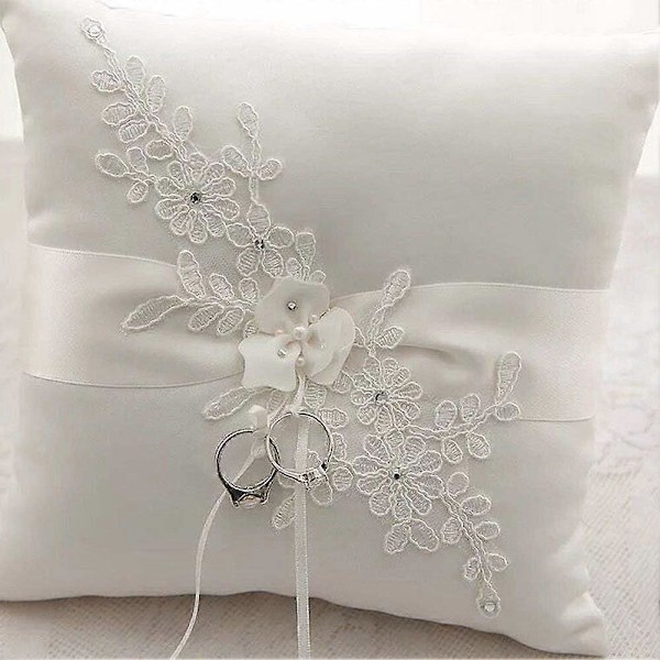 Blonde Perle Elfenben Satin Blomst Bryllup Ringbærer Pude 20cm x 20cm til Bryllupsdekoration