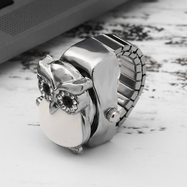 Watch Käännettävä cover Vintage Owl Pattern Unixes Finger Quartz Watch(valkoinen)