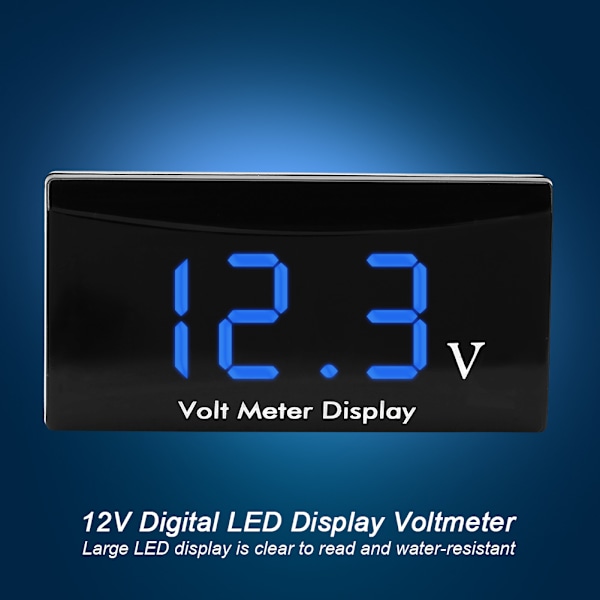 12V Bil Motorcykel Digital LED Display Voltmeter Spänningsmätare Panelmätare (Blå)