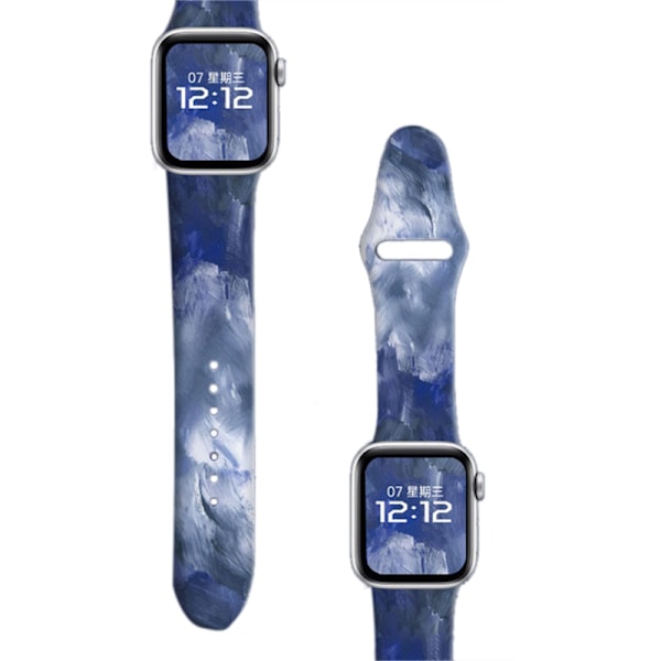 Blommigt tryckt smartklocka bandersättning mjukt silikon sport klockarmband för Iwatch 7-serien bläckfärg 42/44/45MM