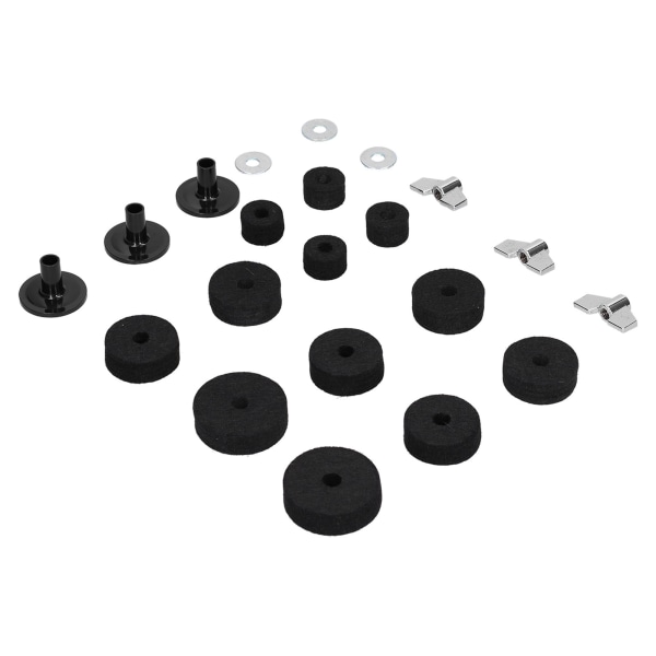 21PCS Cymbal Udskiftningstilbehør HiHat Kobling Filt Cymbal Ærmer med Base Vingemøtrikker Vaskemaskine Sort