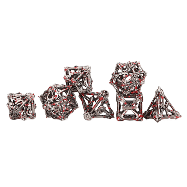 7 stk. metallterningsett hule polyhedral terninger robuste flerbruks for brettspill rollespill grålig rød