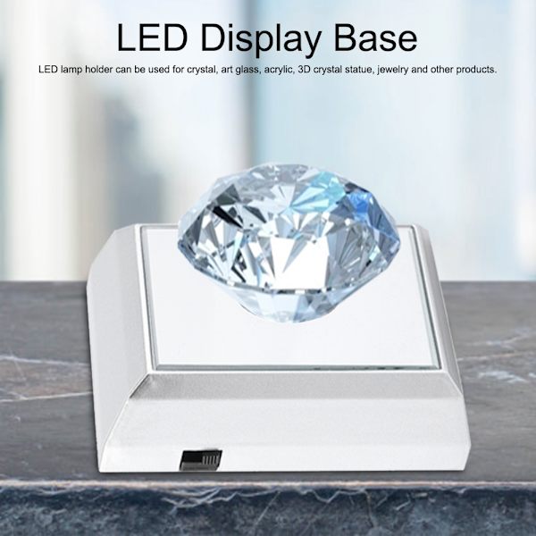 Fyrkantig LED-lampfotshållare för Crystal Acryl Statue Display Silver (Vit ljus)