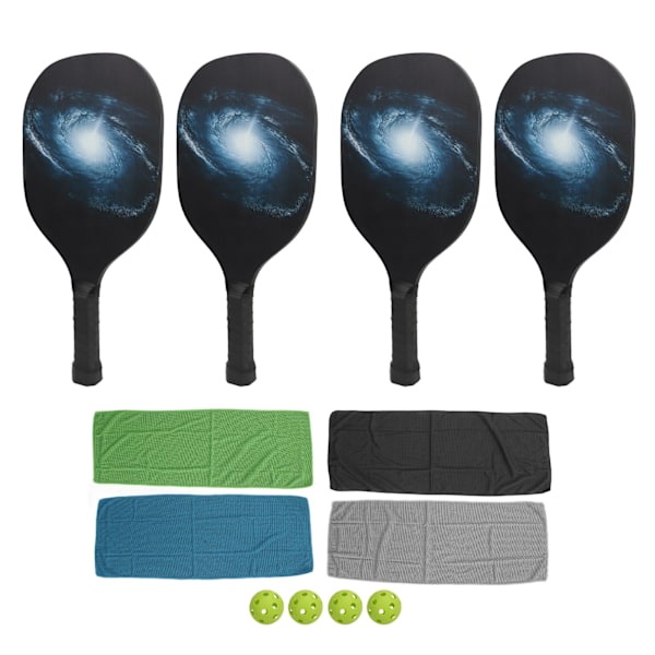 Pickleball-set med 4 pickleball-rack, 4 bollar, 4 handdukar och förvaringsväska