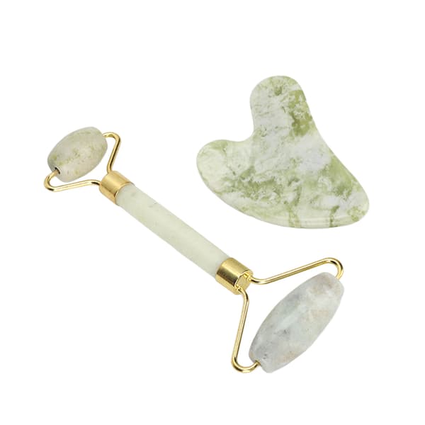 Jadestone Roller Gua Sha Board Dobbelt Hoveder Glatte Overflader Ansigtsmassagerulle Sæt