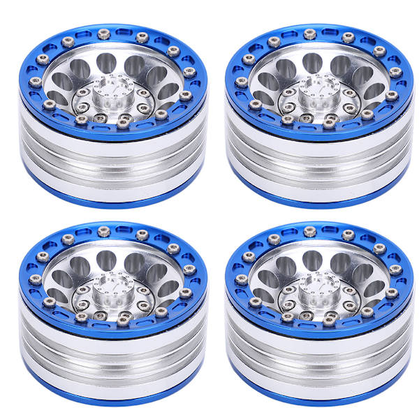 4 stk Universal Metal Wheel Hub RC Bil Tilbehør Passer til 1/10 RC Crawler 1.9 Tommer Blå + Sølv