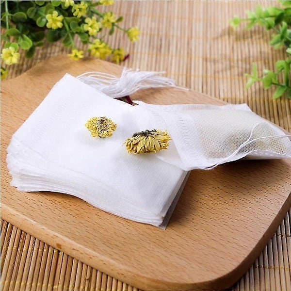 200 st Tepåsar med Dragsko, Non-Woven Tepåsar för Lösviktste, Doftande, Krydda, Vanilj, Lavendel, Kaffe (7 x 9 cm)