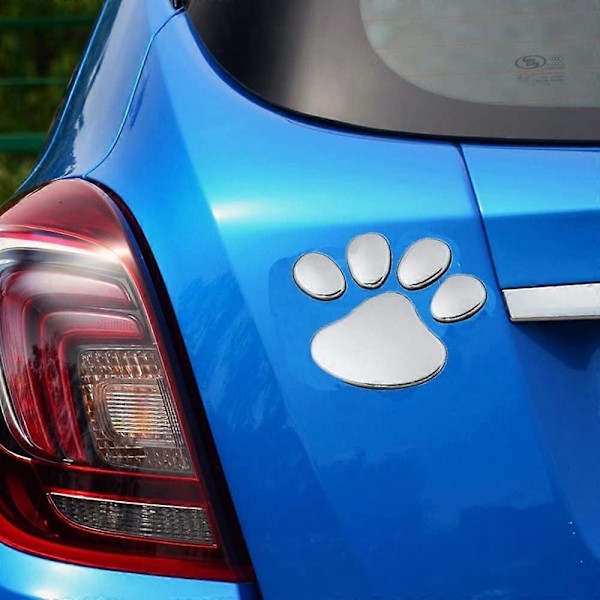 4 KPL 3D Kromi Koiran Tassunjäljet Autotarrat, 3D Autotarrat, Auton Logo Tarra Koriste (Hopea)