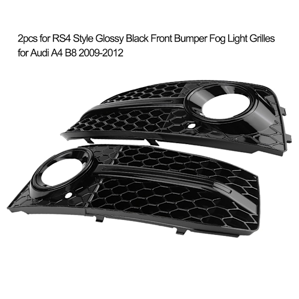 2 stk. til RS4 Style Blanke Sorte Frontkofanger Tåge Lygte Gitre til Audi A4 B8 2009-2012
