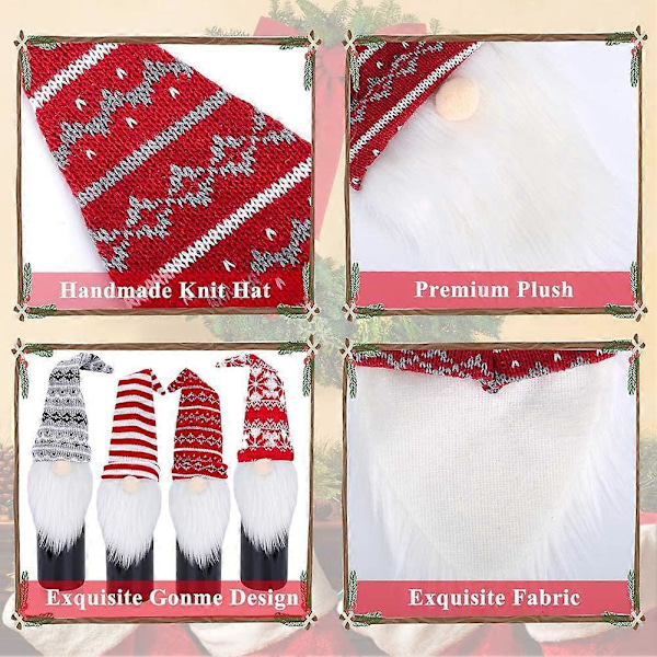 Gnome Vinflaskskydd, 4-pack Handgjorda Tomte Svenska Tomte Vinflasktoppar Dekorativa Jultomte Skandinaviska Plysch Juldekorationer