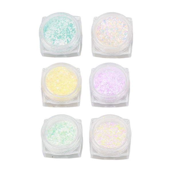 6 burkar Nail Art Ull Pulver Blandade Färger Gör-det-själv-design Manikyr Nail art Nail Art Glitter Powder