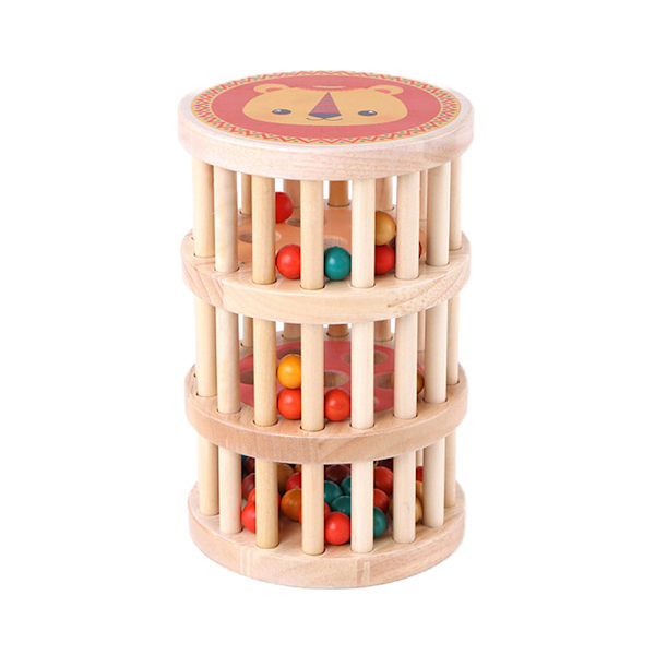 Wooden Beads Cylinder Rolling Drum for Babies Wooden Rattle Rolling Toy Crawling Toy for Babies