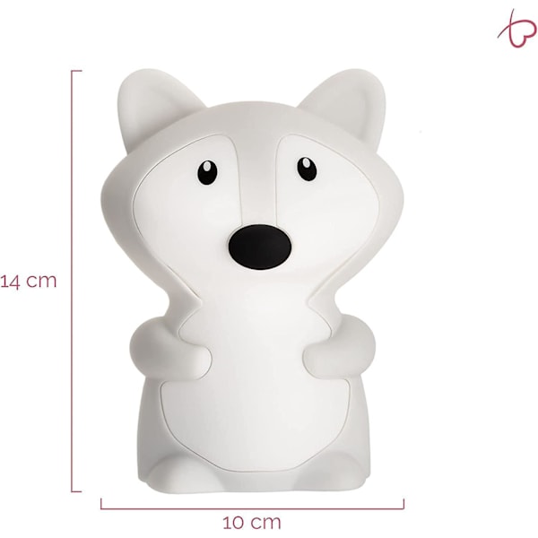 Fox Nattlampa Batteri LED-lampa för Barnrum med Färgskiftning, Tillverkad av BPA-fri Silikon, Vit