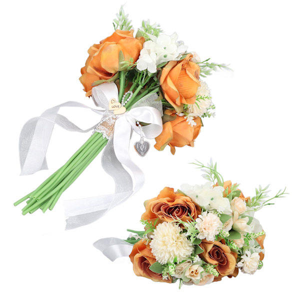 Brudbukett i plastmateriale, oransje, retro, elegant stil, DIY dekorativ lett kunstig blomst for gårdsplasser