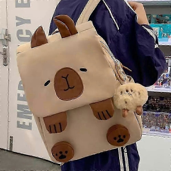 Capybara Ryggsekk, Kawaii Capybara Ryggsekk med Justerbare Stropper Hvit