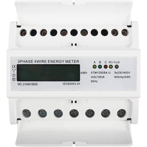 Trefaset 4-leder digital energimåler med Din-skinne med LCD-skjerm for energistyringssystem (5-100A)