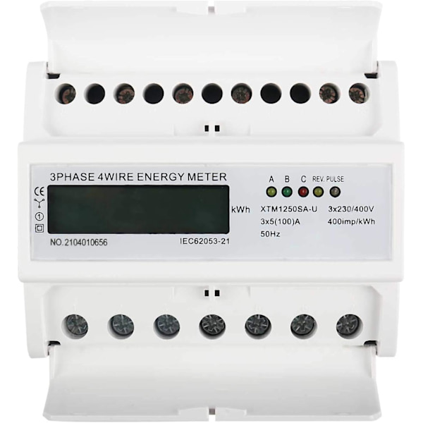 Trefaset 4-leder Din-skinne digital energimåler med LCD-skærm til energistyringssystem (5-100A)