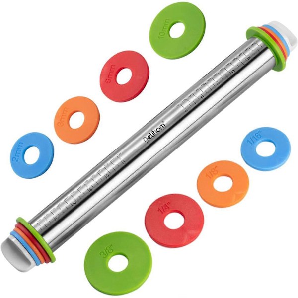 Kavel, Rostfri kavel med 4 justerbara skivor, Non-stick kavel för pajdeg, pizzadeg, kakor och bakverk