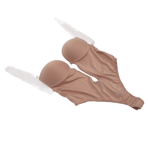 Kvinnors enfärgade underkläder, charmig djup V-underkläder, body för cosplay, aftonklänning, bröllopsklänning, mörkbrun