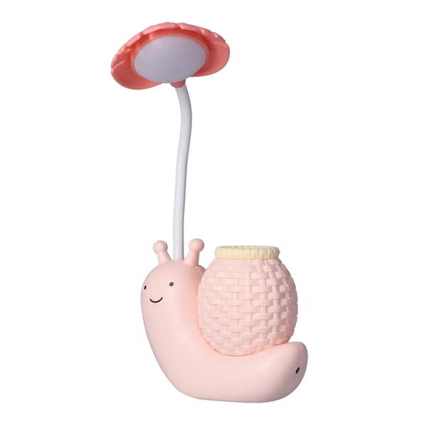 LED-bordlampe med pennholder, multifunksjonell USB-lading, søt bordlampe for studenter og barn – rosa