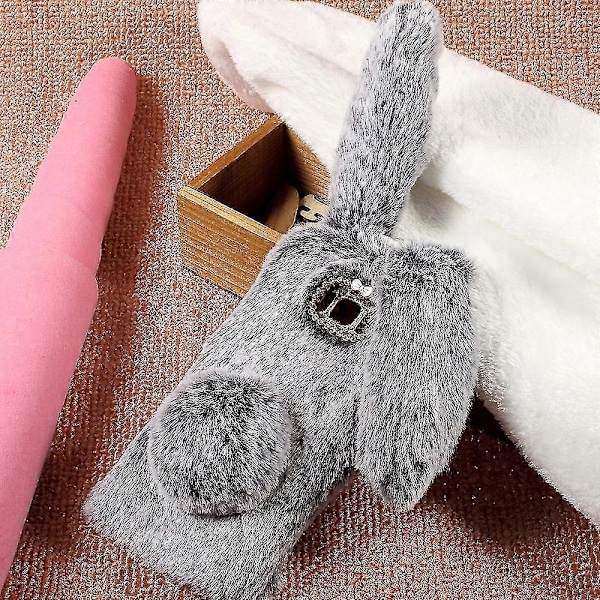 Bunny Design Rhinestone Furry TPU Telefondeksel for Samsung Galaxy S8 Zekai Grå Stil C Samsung Galaxy S8