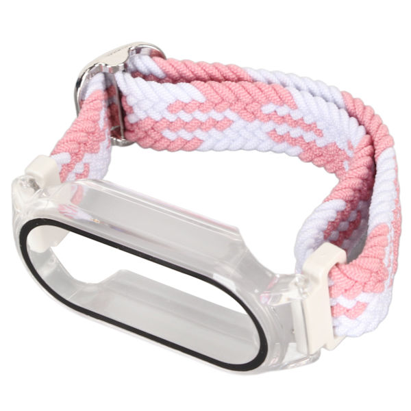 Mjukt nylon flätat watch med case Skärmskyddstillbehör Passar för Mi Band 7 Rosa Vit och transparent case