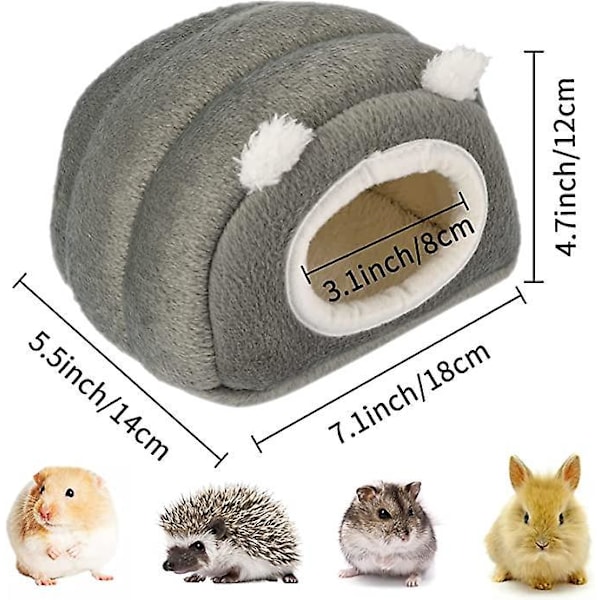 Vinterhus for hamster, grått kjæledyr, koselig og varm seng egnet for små dyr, marsvinnrede, pinnsvin, gerbil, rotte
