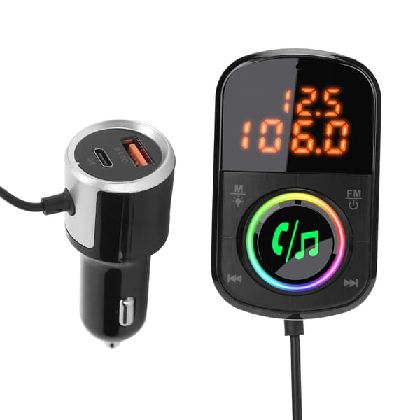 12-24V Bluetooth FM-sender Håndfri samtale PD3.0/QC3.0 Hurtiglading LCD-skjerm med fargerikt LED-lys