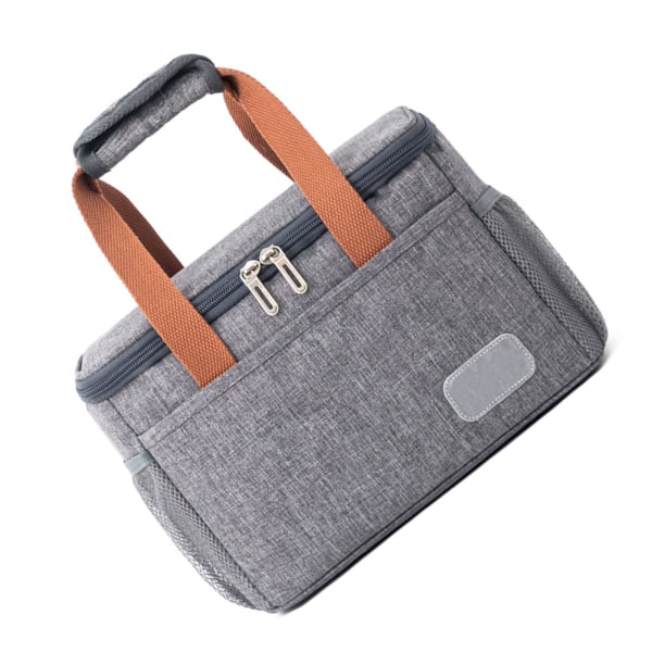 Isoleret frokostpose med stor kapacitet, vandtæt, bærbar bento-taske med sidelommer til arbejde, skole, grå