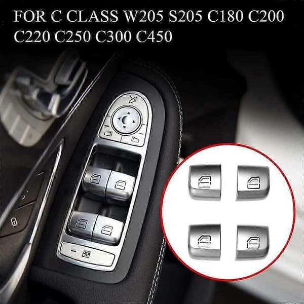 4 st Dörrfönsterglaslyftare Kontrollknapp för C-klass W205 GLC W253 Silver