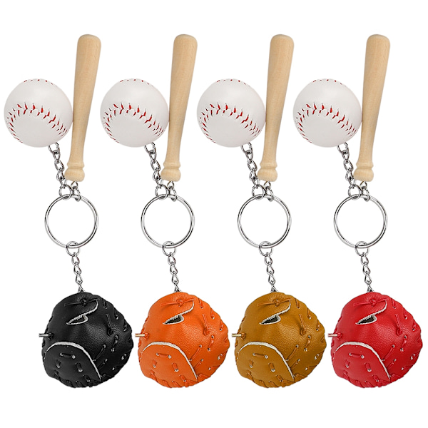 4 stk. Mini Baseball Bat Ball Kit Nøglering Vedhæng Dekoration til tasker nøgle