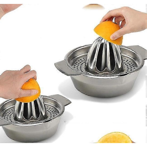 Citronpresser i rustfrit stål, juicer med skål til appelsiner, citroner og frugt, hjemmelavet juice i køkkenet 5.29