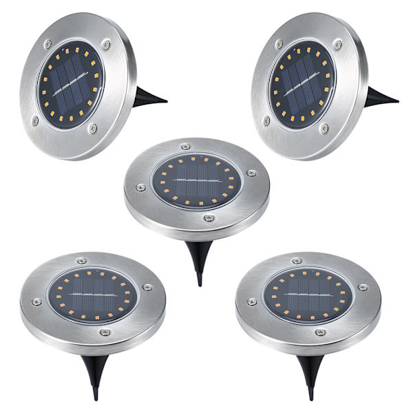 5 st solcellslampor för markbelysning, 16 LED, regnsäkra, för trädgård, innergård, villa