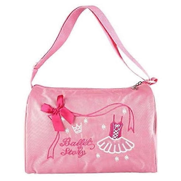Ballettveske for barn, rosa, jentedans skulderveske brodert tote med justerbar stropp og enkel glidelås for ballett, dans, basketball