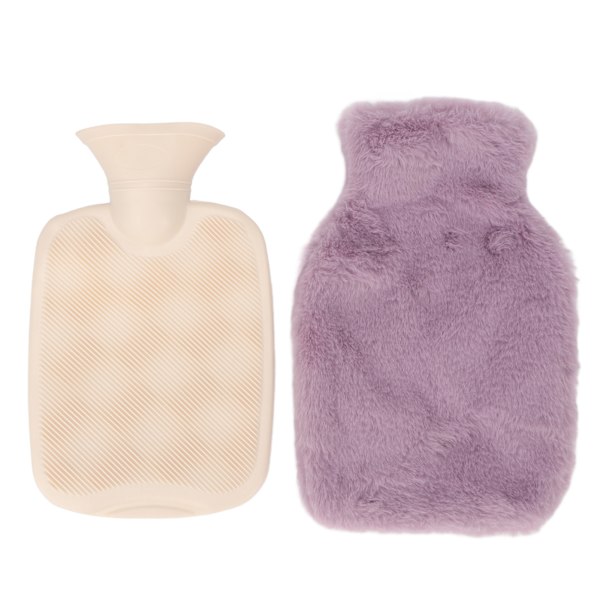 PVC varmtvannspose med mykt plysjdeksel Lekkasikker vinter varm seng Varmer vannpose 1000 ml lilla