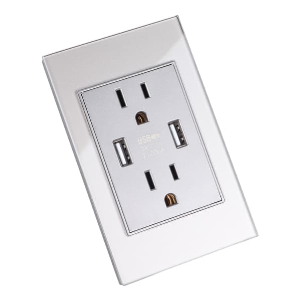118 Serie US Standard USB Stik 2.1A Hærdet Glas Panel USB Stik Udtag US Stik 110‑220V Grå