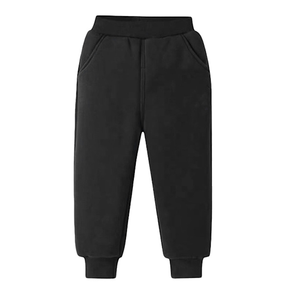 Barn Fleece Joggingbyxor Elastisk Midja Super Mjuk Bomull Casual Varma Fleecebyxor för Utomhus Vinter Svart L